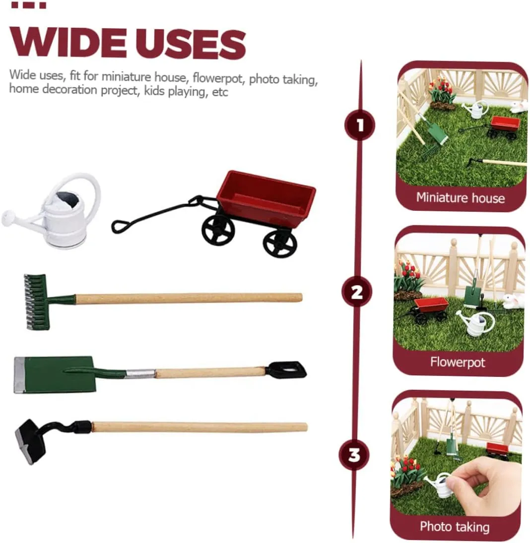 Toyvian 4 Sets Miniature Gardening Tool Dollhouse Accessories for Garden Scene Decor Creative Fairy Garden Kit to Inspire Imagination and Hands Play