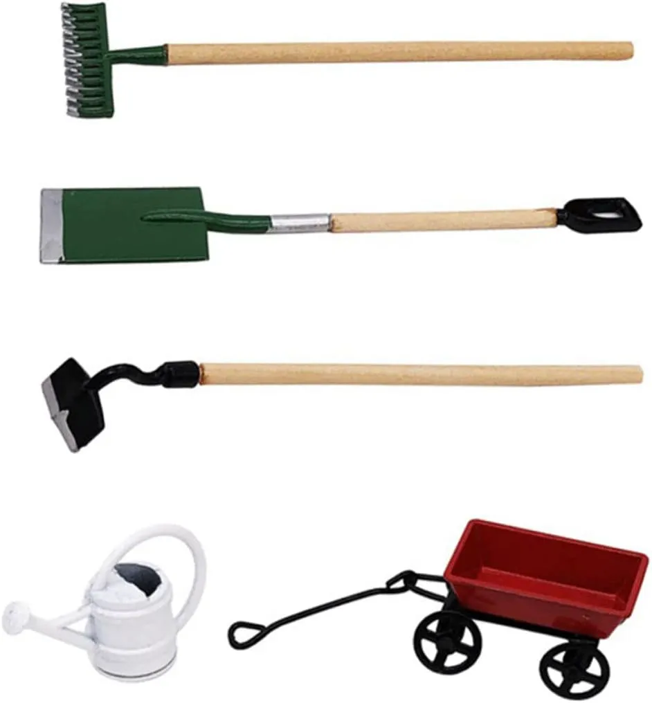 Toyvian 4 Sets Miniature Gardening Tool Dollhouse Accessories for Garden Scene Decor Creative Fairy Garden Kit to Inspire Imagination and Hands Play