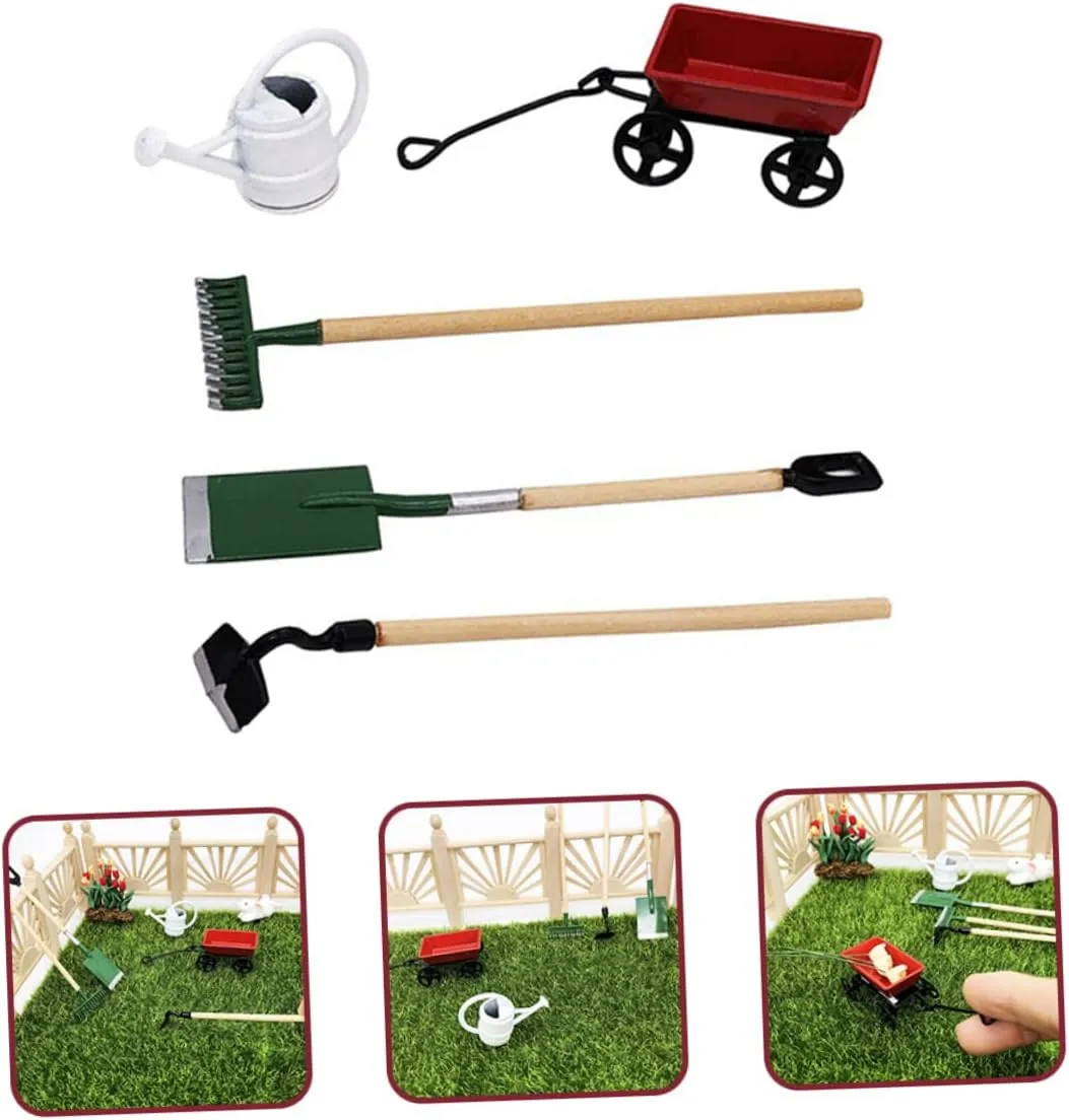 Toyvian 4 Sets Miniature Gardening Tool Dollhouse Accessories for Garden Scene Decor Creative Fairy Garden Kit to Inspire Imagination and Hands Play