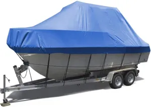 Trailering Boat Covers,420D Oxford Heavy-Duty Boat Cover Waterproof Center Console Cover,Fit V-Hull Tri-Hull Fishing Ski Pro-Style Bass Boats Uv Resistant Boat Tarp,Blue,21~24FT
