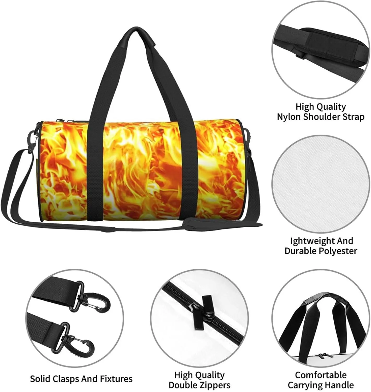 Travel Duffle Bag for Men Women, Fire Flames Duffle Bags for Sport Gym Overnight Luggage