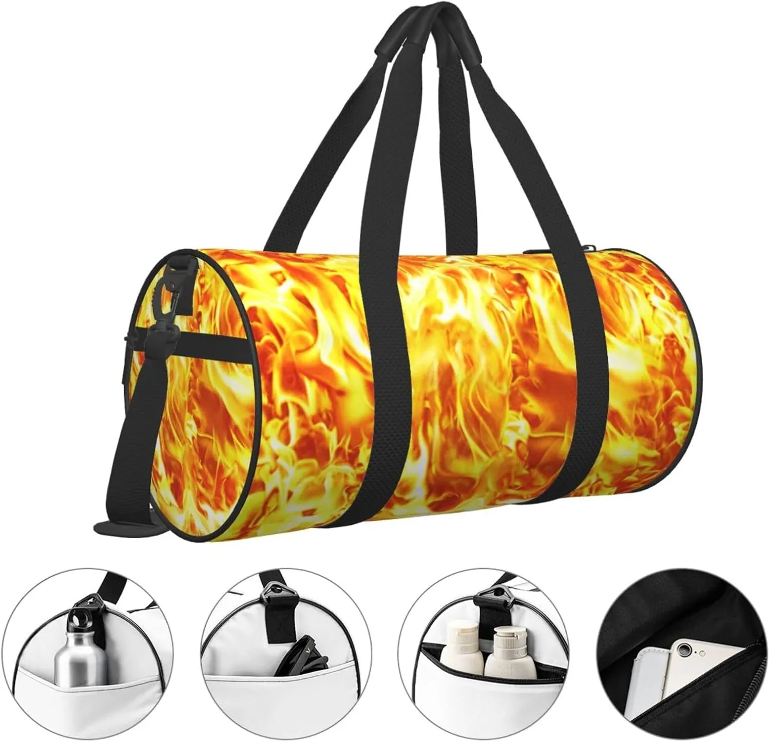 Travel Duffle Bag for Men Women, Fire Flames Duffle Bags for Sport Gym Overnight Luggage
