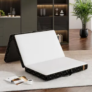 Tri-Fold Memory Foam Mattress Single - 4 Inch Portable Folding Mattress with Handle & Washable Cover, Floor Bed with Non-Slip Base, Space-Saving for Kids Room, Travel, Guest Bed, Yoga, RV, 75"x25"x4"