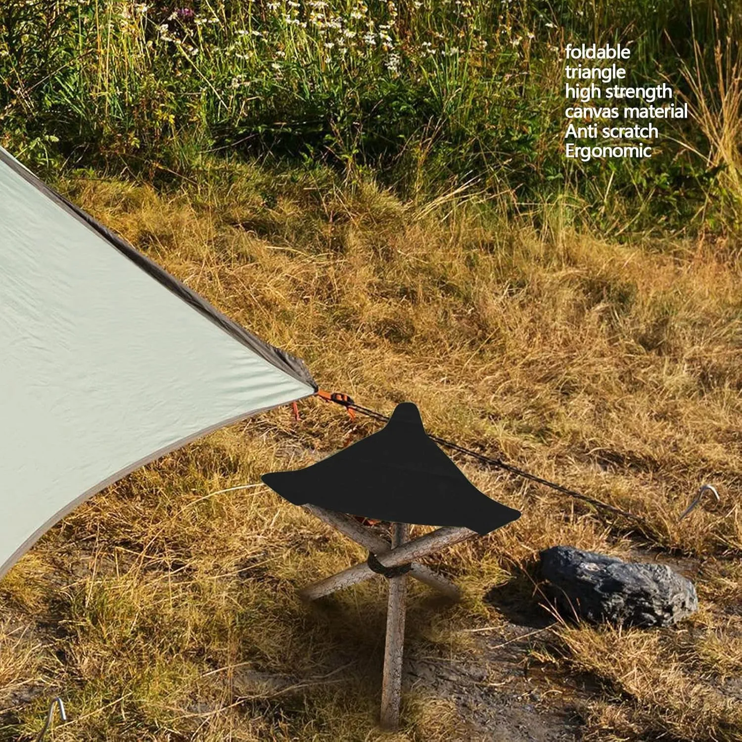 Triangle Canvas Foldable Camping Stool for Fishing Hiking (Black)