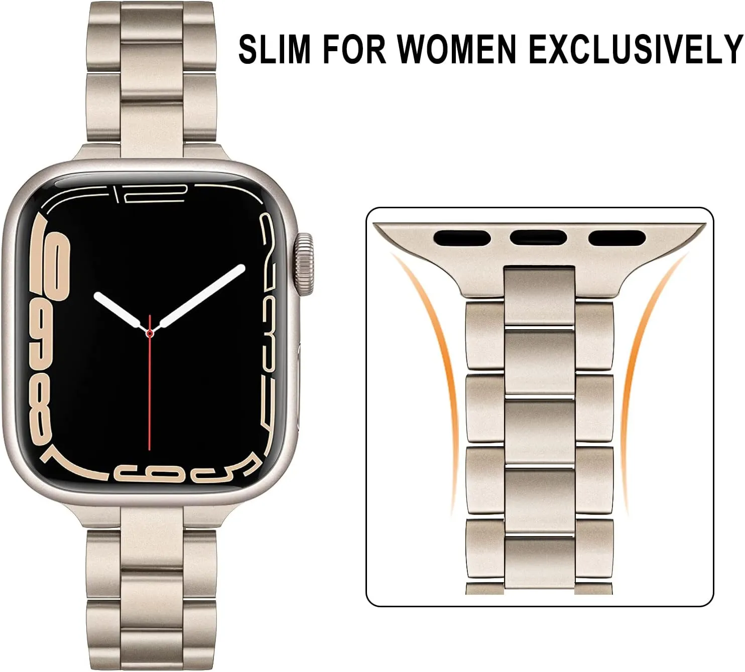 TRUMiRR Band for Apple Watch Series 10 42mm 46mm 9 8 7 41mm 45mm Starlight Women, Slim Stainless Steel Watchband Feminine Strap Replacement for iWatch Ultra SE Series 6 5 4 40mm 44mm