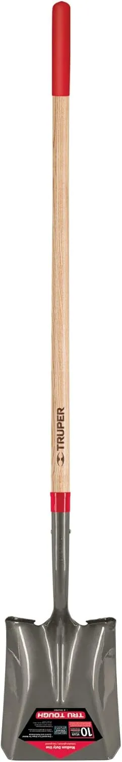 Truper 31188 Square-Point Shovel - Mid-Size Steps, 48-Inch Long Hardwood Handle with Non Slip Grip, 16 Gauge Blade