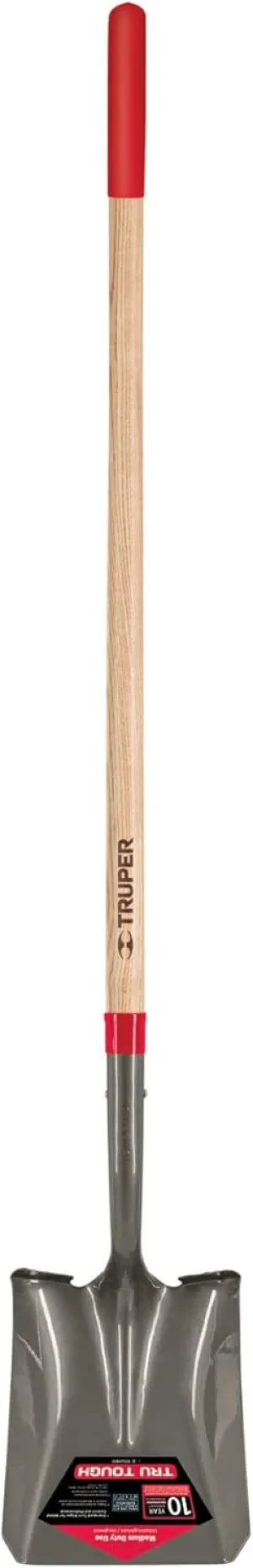 Truper 31188 Square-Point Shovel - Mid-Size Steps, 48-Inch Long Hardwood Handle with Non Slip Grip, 16 Gauge Blade