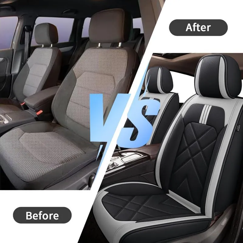 TTX LIGHTING Car Seat Covers Fit for Mazda CX-30 2020-2024 2025 - Breathable Leather Waterproof 2 Front Seat Protector (Black & Light Gray)
