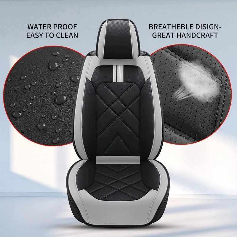 TTX LIGHTING Car Seat Covers Fit for Mazda CX-30 2020-2024 2025 - Breathable Leather Waterproof 2 Front Seat Protector (Black & Light Gray)