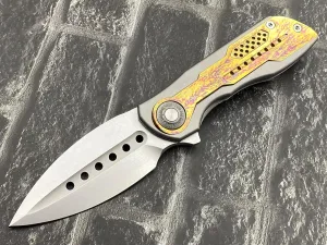 Twosun TS440-14C28N-Gold Folding Knife 14C28N Blade Titanium Handle Pocket Knife Outdoor Camping Tool