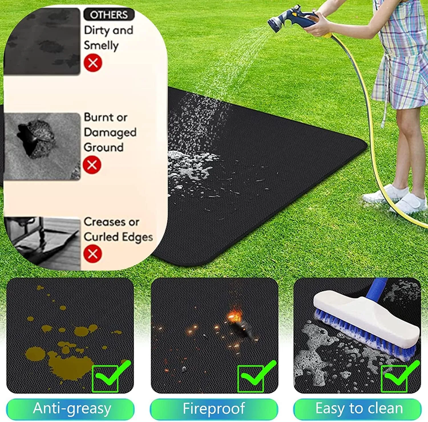UBeesize Large 76x48 inches Under Grill Mat for Outdoor Grill,Double-Sided Fireproof Grill Pad for Fire Pit,Indoor Fireplace Mat Fire Pit Mat,Oil-Proof Waterproof BBQ Protector for Deck and Patio