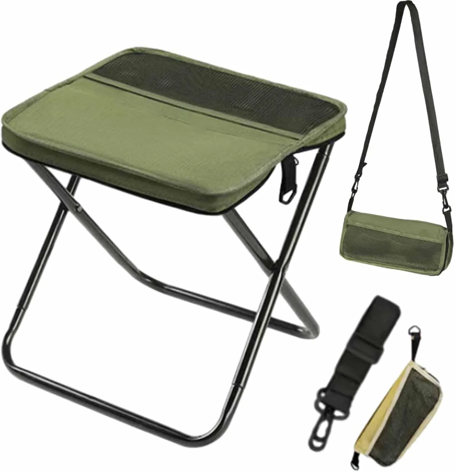 Ultra-Light Folding Stool – Supports Up to 265 Lbs, Foldable Stool Portable, Mountaineering and Hiking Portable, Ultralight Camping Stools for Hiking and Fishing (Green, Large)