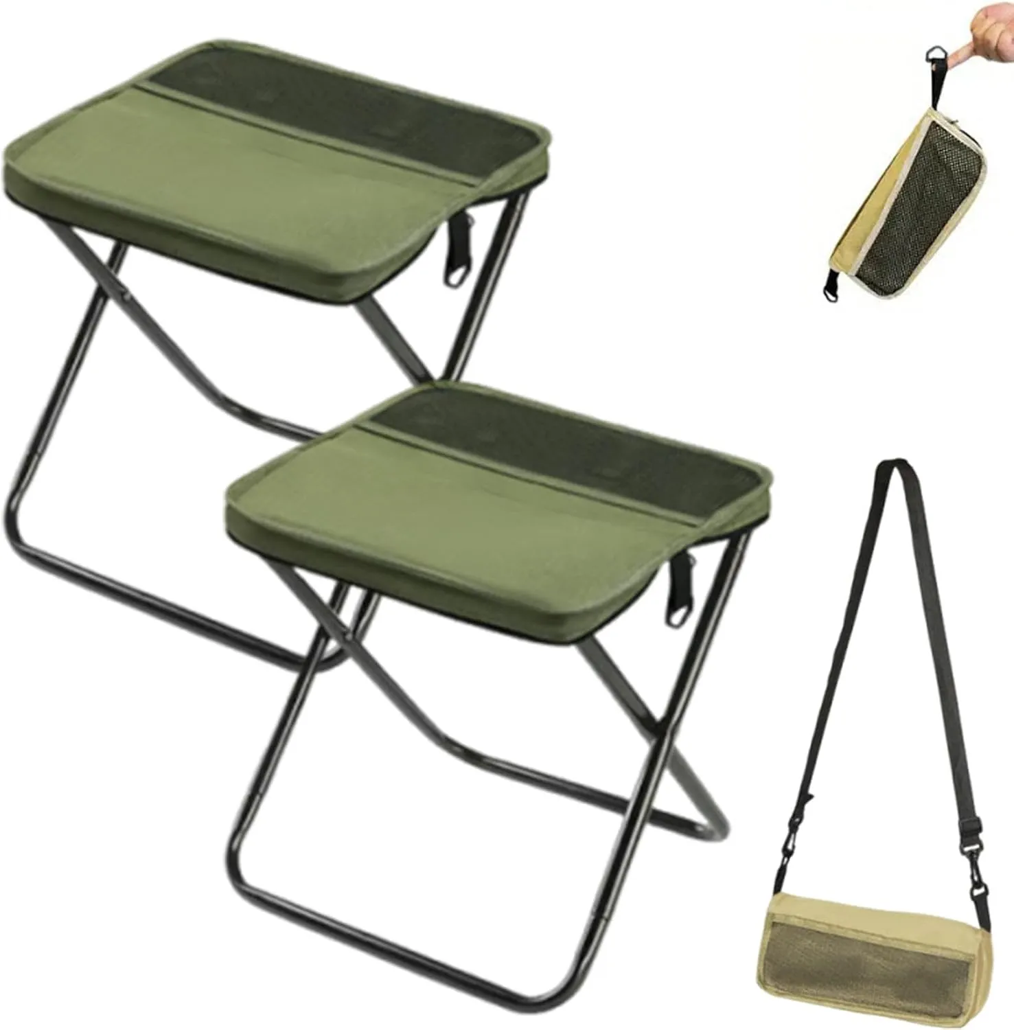 Ultra-Light Folding Stool – Supports up to 265 Lbs, Mountaineering and Hiking Portable Stool, Portable Seats for Travel, Pocket Chair for Hiking and Fishing (Green, S*2)