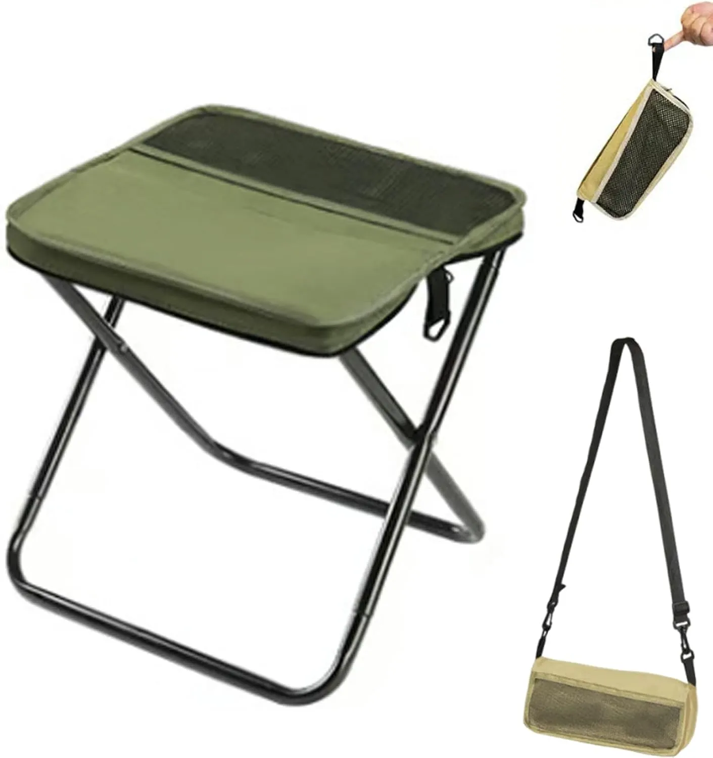 Ultra-Light Folding Stool – Supports up to 265 Lbs, Mountaineering and Hiking Portable Stool, Portable Seats for Travel, Pocket Chair for Hiking and Fishing with Carrying Bag (Green, S)