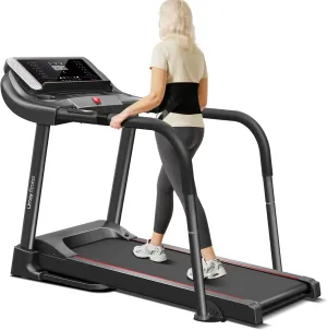 UMAY Fitness Rehab Treadmill with Extended Handrails & Belt for Safety & Balance, 0.1 Increment for Start & Stop, Pulse Sensors, 3 Level Incline, Auto-Folding Home Recovery Treadmill, 300 LBS Capacity