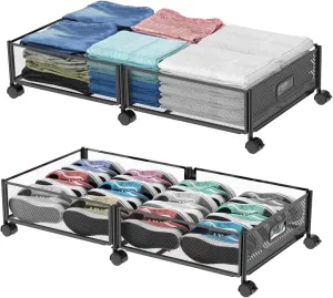 Under Bed Storage with Wheels, Large Rolling Underbed Storage, Underbed Drawer on Wheels, Tool-free Assembly Shoes Metal Under Bed Drawers Organizer Container for Bedroom Clothes Toys(2pcs,31.5 in)