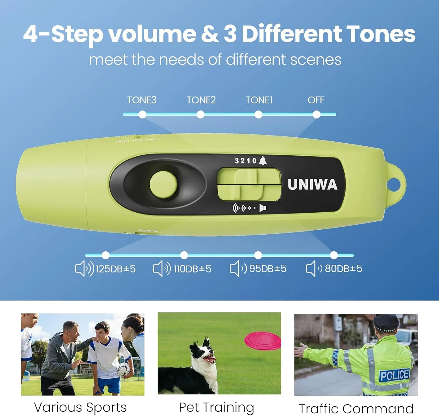 UNIWA Electronic Whistle with USB Charging, 3 Tone & 3 High Volume Hand Emergency Whistle for Referee Coaches Teacher, Outdoor Sport Game Camping Safety Electric Whistle with Lanyard