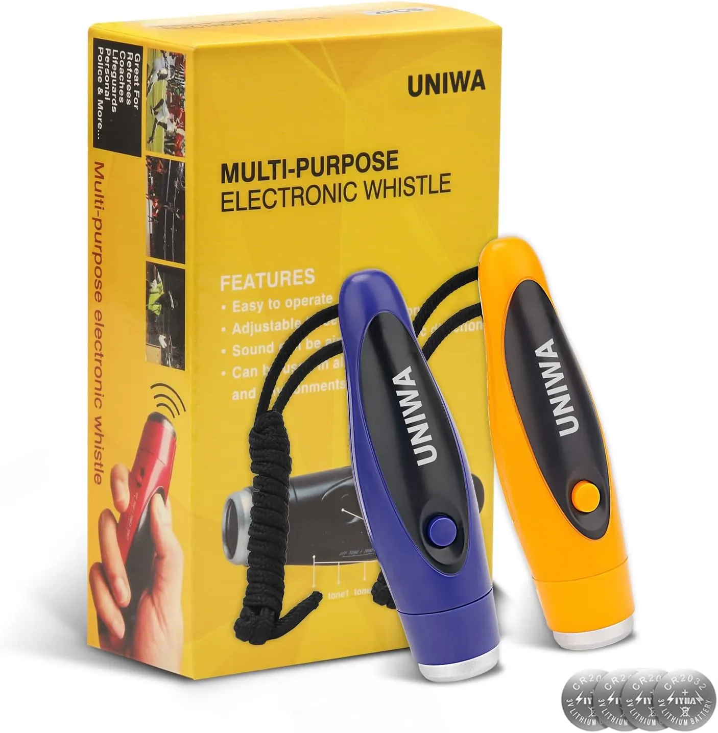 UNIWA Electronic Whistles, 2 Pack Handheld 3 Tone High Volume Electric Whistle with Lanyard for Teacher Coach Referee, Loudest Emergency Whistle Volleyball Soccer Sports Whistle