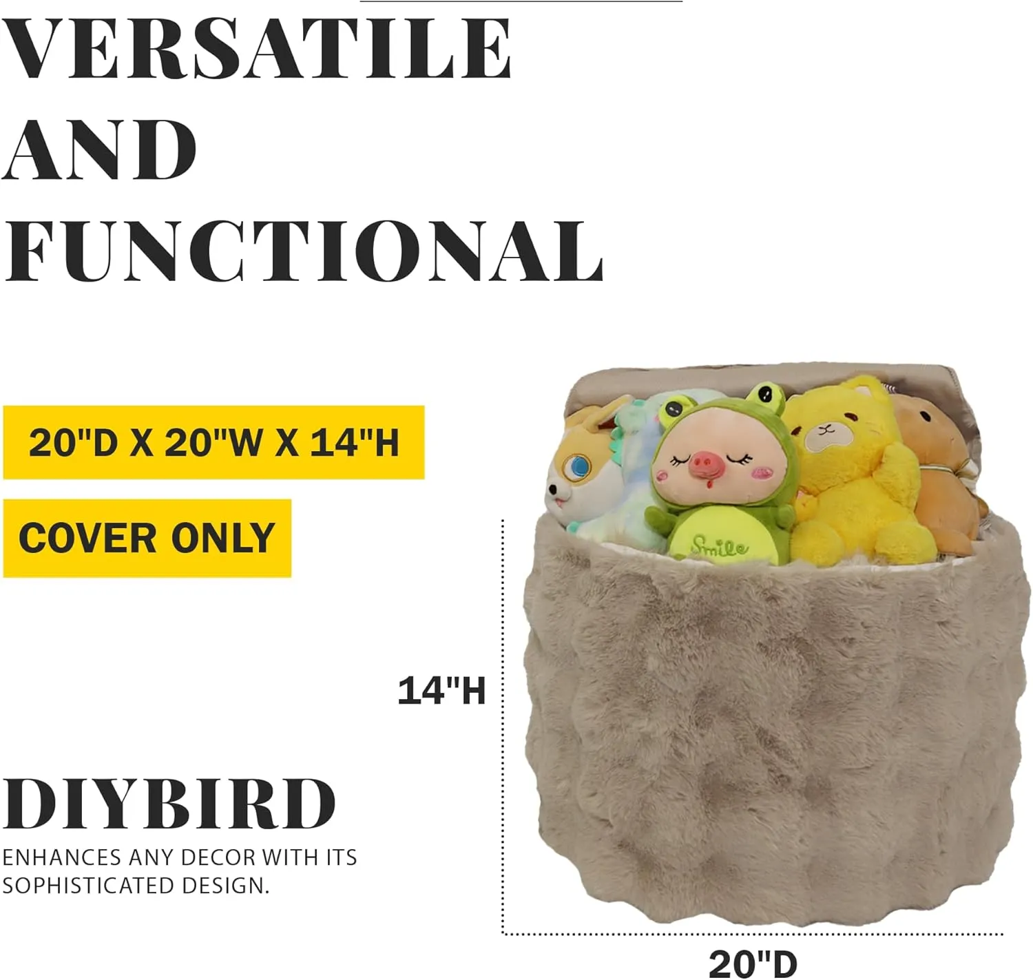 Unstuffed Faux Fur Pouf Cover - Plush Cozy Ottoman Cover ONLY, Stuffed Animal Organizer Cat Bed Storage Multi Purpose Modern Home Shoe Stool Foot Rest (Khaki)