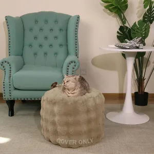 Unstuffed Faux Fur Pouf Cover - Plush Cozy Ottoman Cover ONLY, Stuffed Animal Organizer Cat Bed Storage Multi Purpose Modern Home Shoe Stool Foot Rest (Khaki)