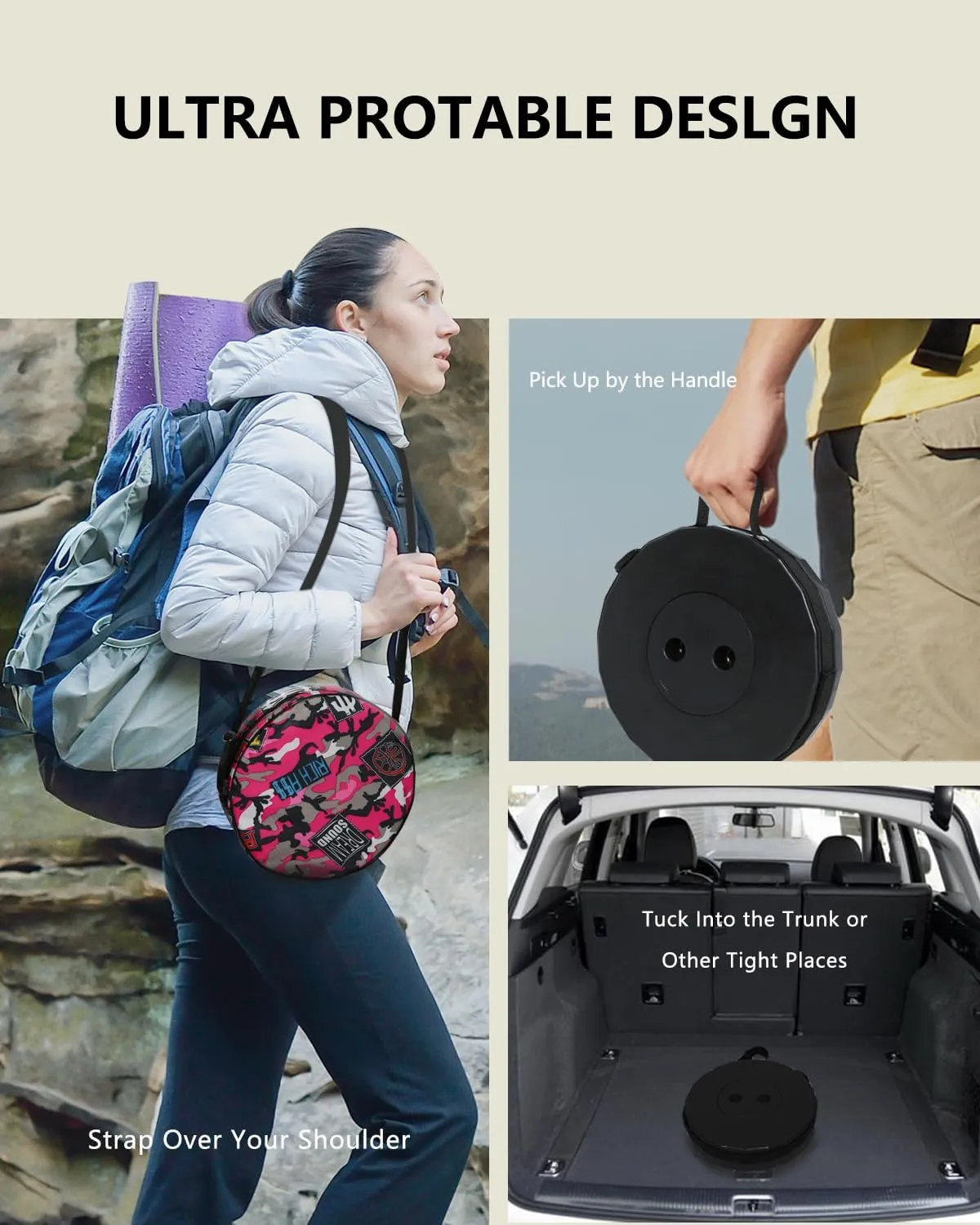 Upgrade Collapsible Stool, Thickened Foldable Stool, Portable Folding Seat, Adjustable Height Retractable Stools for Fishing, Hiking, Camping, BBQ, Parties, Outdoor Activities, Black