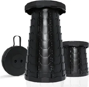 Upgrade Collapsible Stool, Thickened Foldable Stool, Portable Folding Seat, Adjustable Height Retractable Stools for Fishing, Hiking, Camping, BBQ, Parties, Outdoor Activities, Black