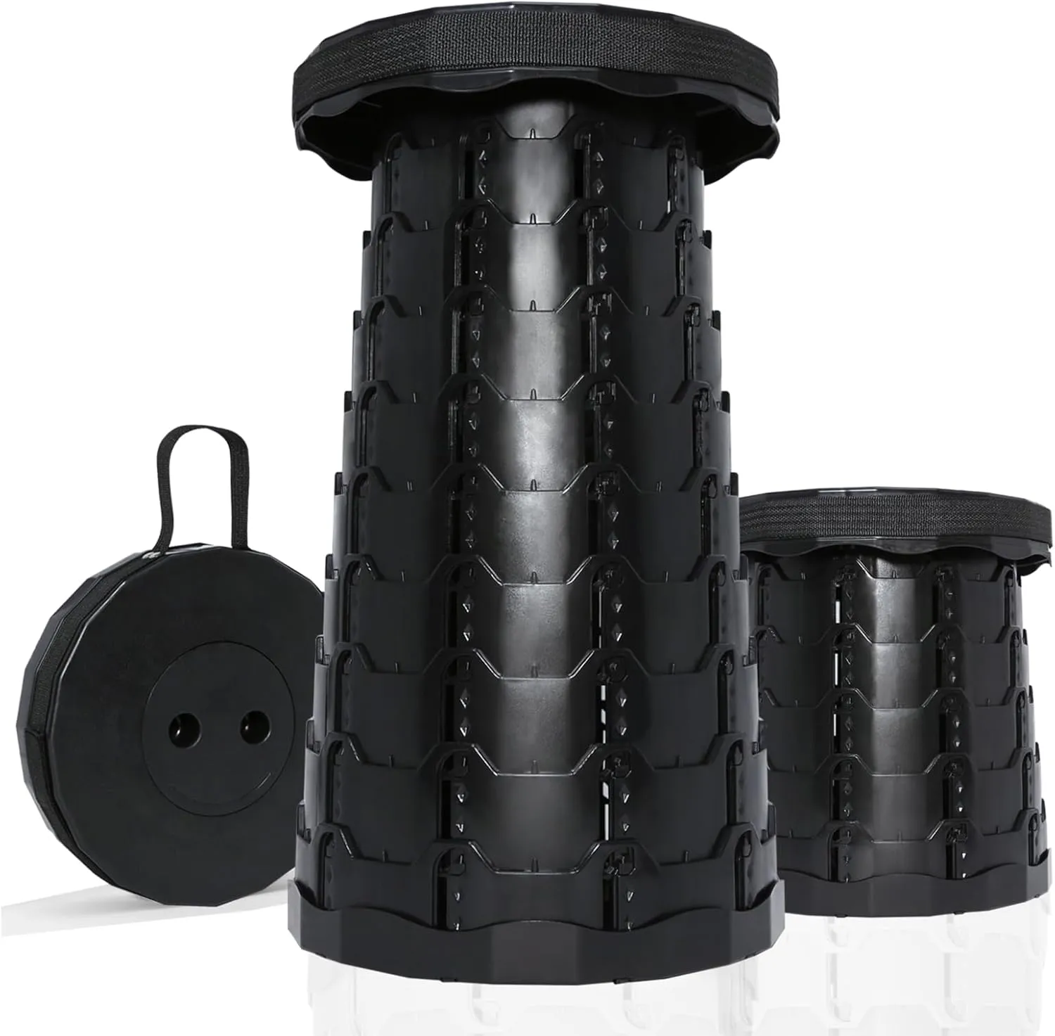 Upgrade Collapsible Stool, Thickened Foldable Stool, Portable Folding Seat, Adjustable Height Retractable Stools for Fishing, Hiking, Camping, BBQ, Parties, Outdoor Activities, Black