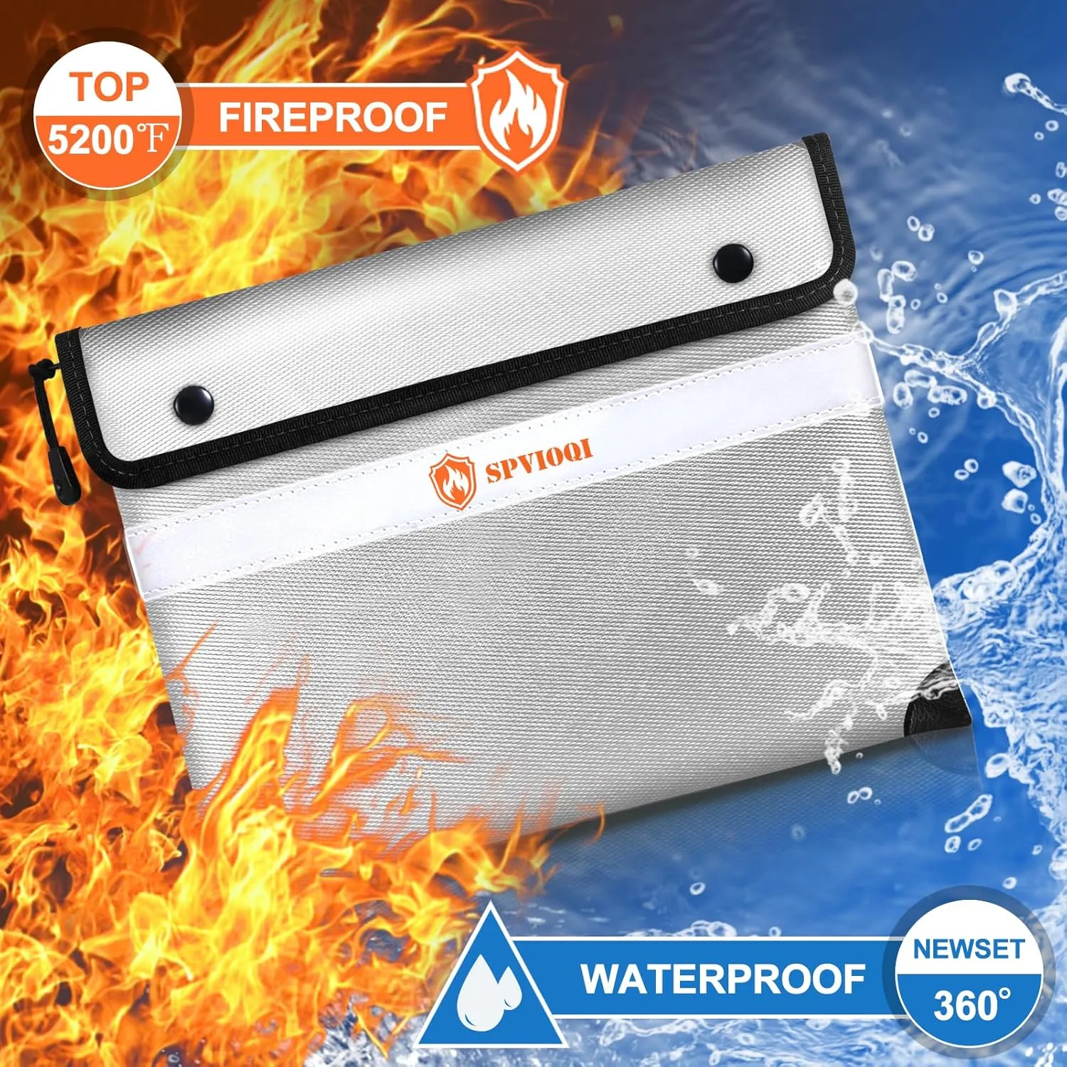 Upgraded 5200°F Fireproof Document Bag with Heat Insulated, Water Fire Proof Bag with Zipper,8 Layers of Functional Materials and Reflective Strip, Fireproof Money Bag for Cash/Documents/Valuables