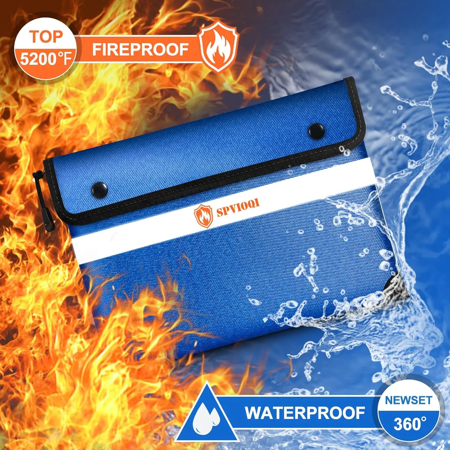 Upgraded Fireproof Document Bag - 5200F Heat Insulated, 14.2"x11" Fireproof Money Bag with 8 Layers of Functional Materials, Water & Fire Proof with Zipper/Metal Snap/Reflective Strip