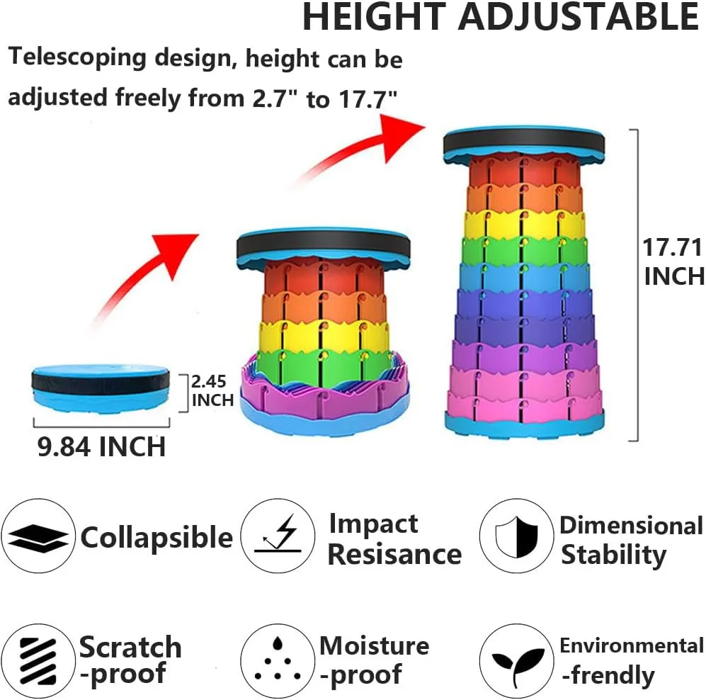 Upgraded Portable Collapsible Folding Stool with Cushion Retractable Telescoping Stool for Adults Sturdy Capacity 400bs Camping Stool for Outdoor Hiking Garden BBQ Fishing (Black)