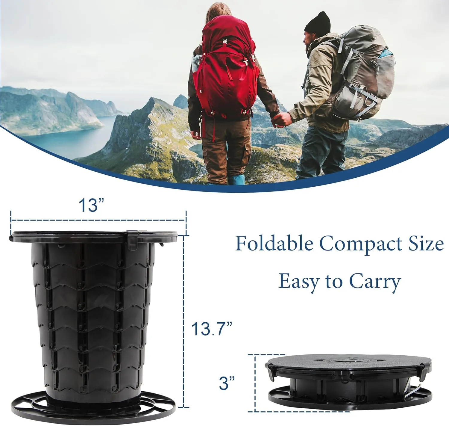 Upgraded Retractable Portable Toilet with Cushion,Adjustable Height Camp Toilet with Paper Holder,Lightweight Portable Potty for Camping,Car,Travel,Boat,Tent and Emergency Use