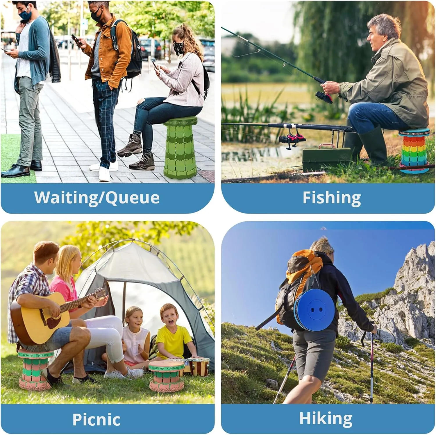 Upgraded Thickened Collapsible Stool, Portable Folding Stool Chair Lightweight But Sturdy Foldable Camping Stool, Retractable Telescopic Seat for Picnics Fishing Hiking BBQ (2, Lakeblue)