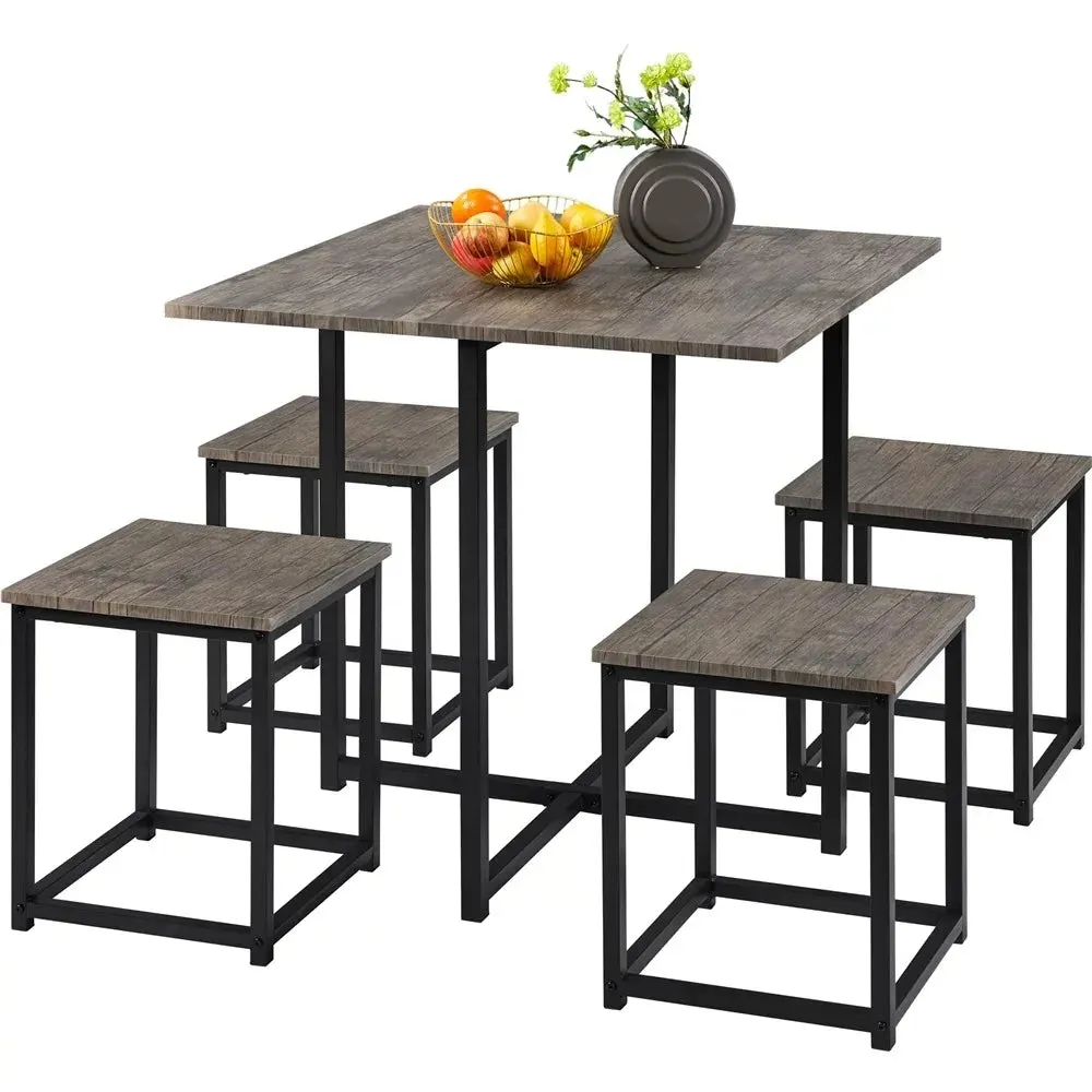 Urban Loft 5-Piece Compact Dining Ensemble with Square Table & Stools
