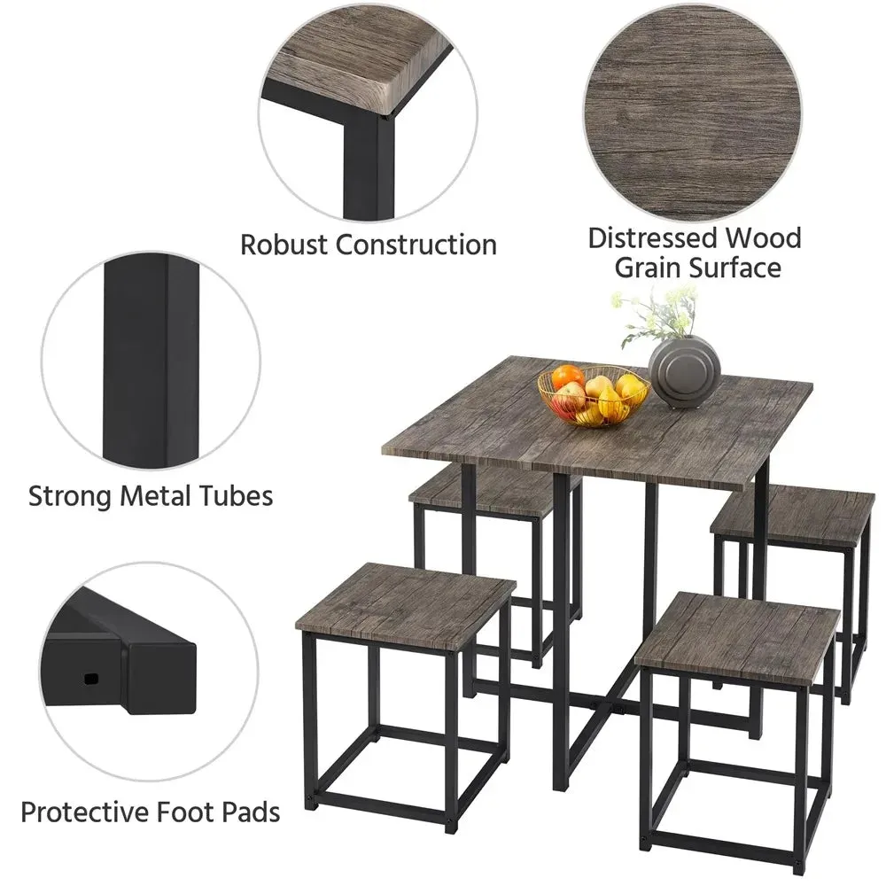Urban Loft 5-Piece Compact Dining Ensemble with Square Table & Stools