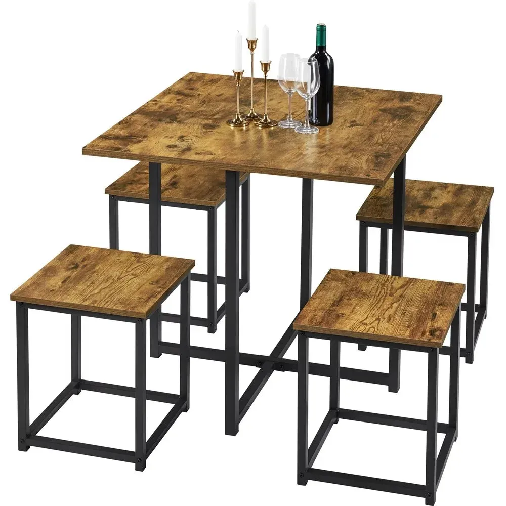 Urban Loft 5-Piece Compact Dining Ensemble with Square Table & Stools