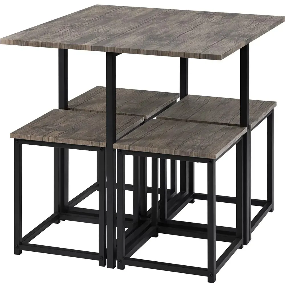 Urban Loft 5-Piece Compact Dining Ensemble with Square Table & Stools
