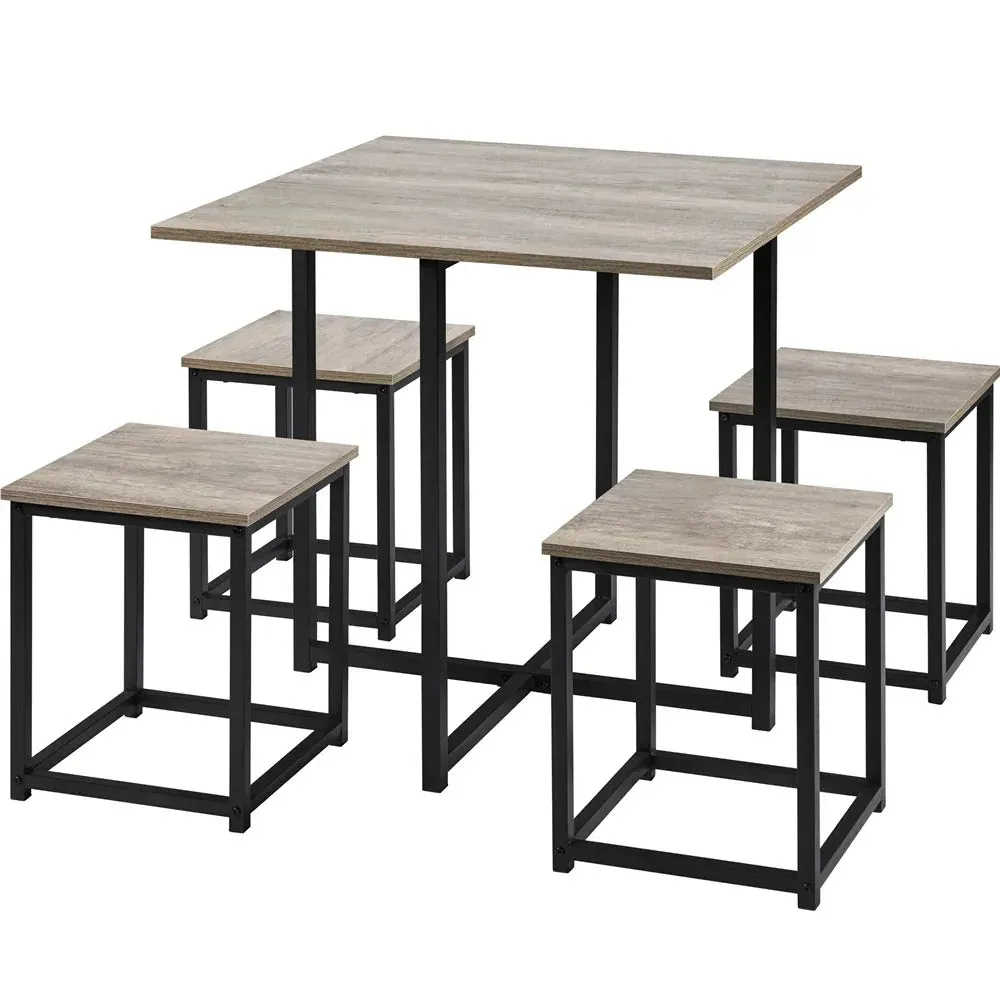 Urban Loft 5-Piece Compact Dining Ensemble with Square Table & Stools