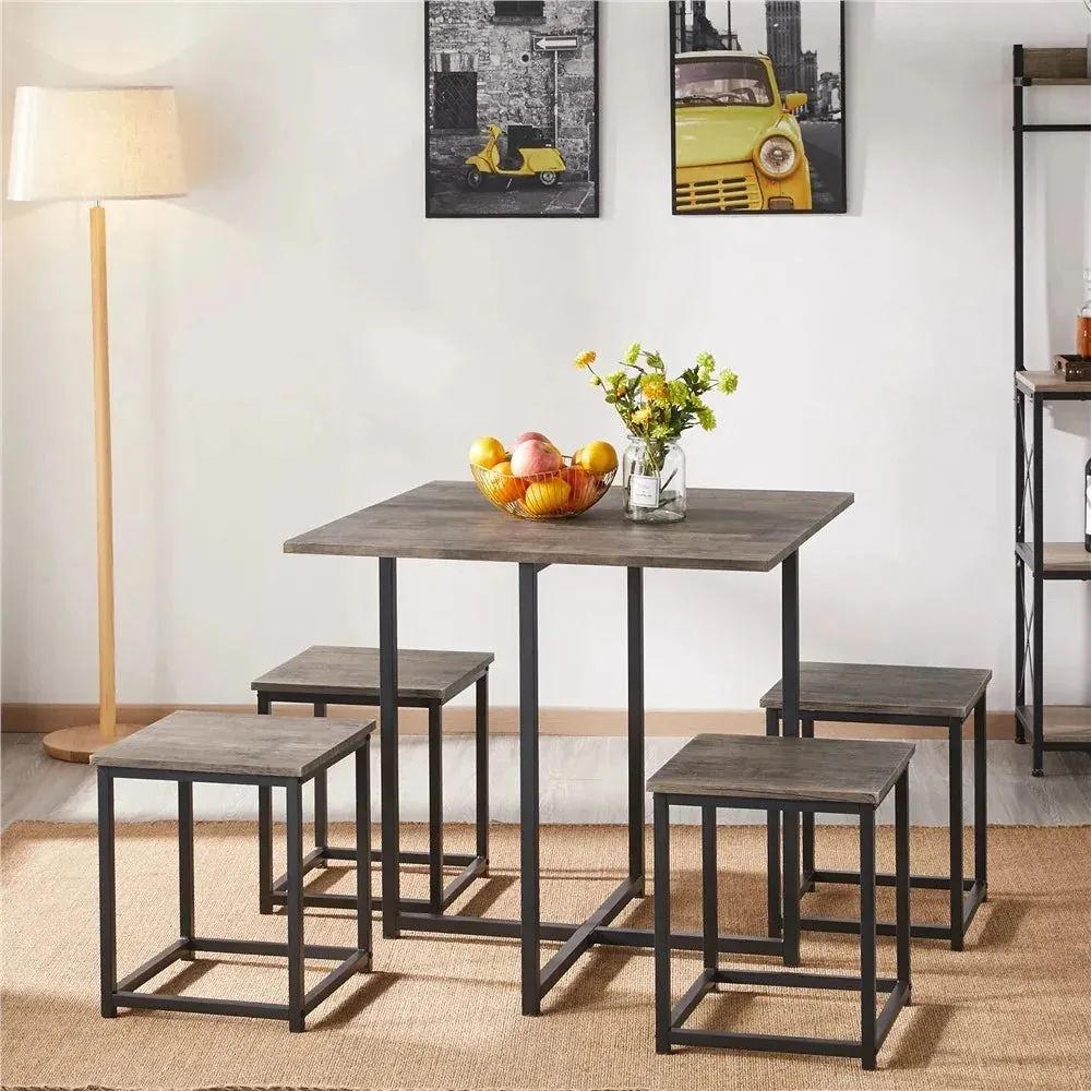 Urban Loft 5-Piece Compact Dining Ensemble with Square Table & Stools
