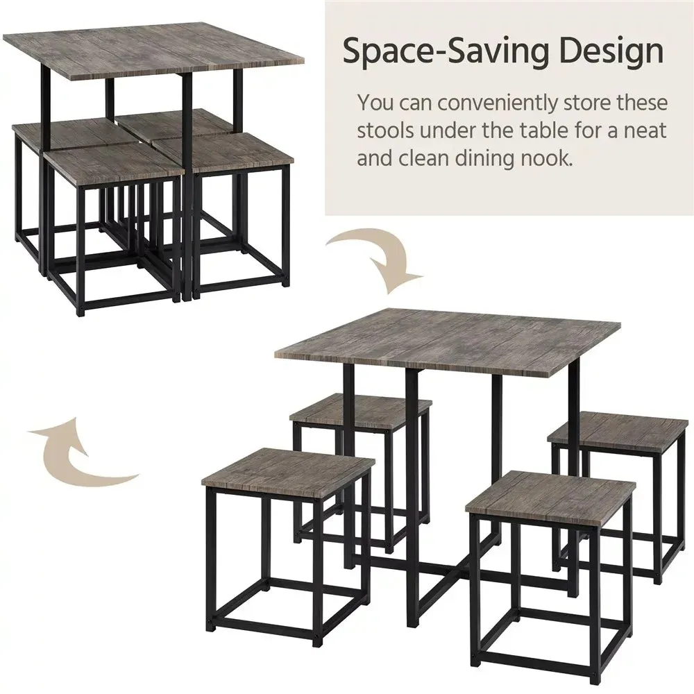 Urban Loft 5-Piece Compact Dining Ensemble with Square Table & Stools