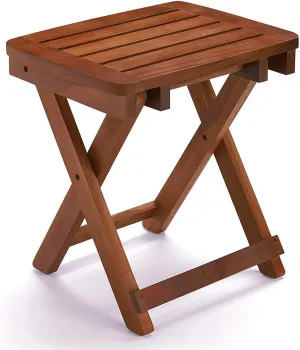 URFORESTIC Shower Bench-Bamboo Folding Shower Stool Seat Chair Fully Assembled-Hold Up to 500 LBS