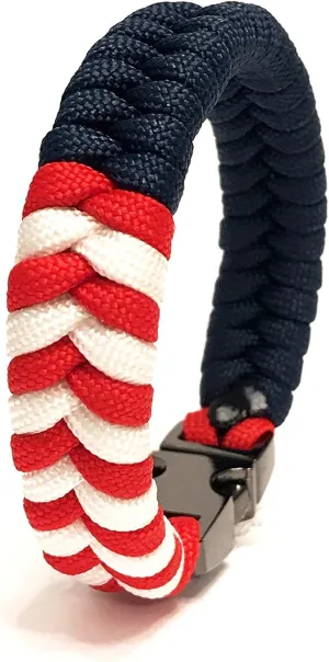 USA American Flag Mens Jewelry Paracord Survival Bracelet with Metal Buckle (Size 7.5)