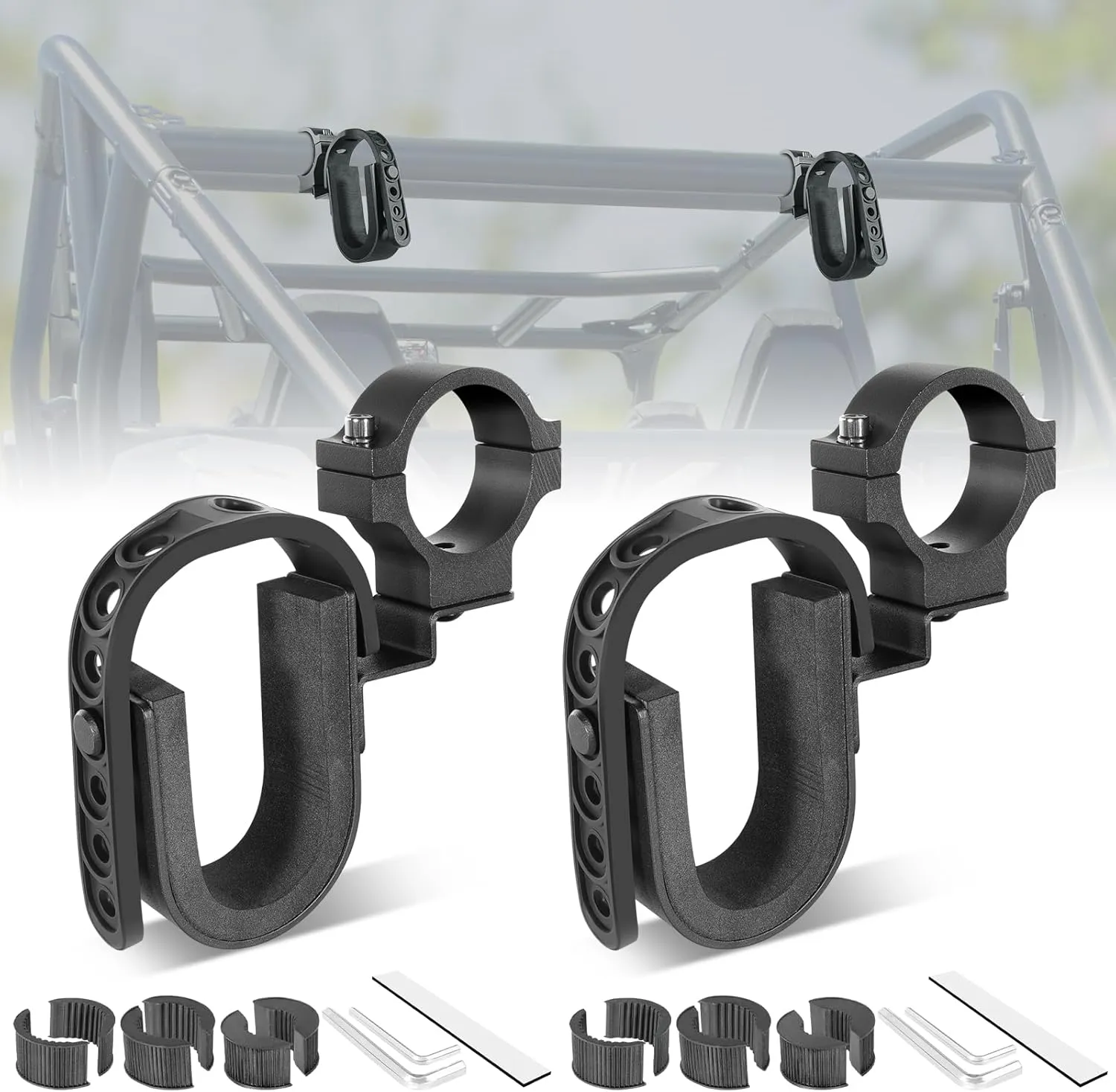 UTV Hunting Tool Rack Holder Utility Roll Bar Shovel Bow Brackets Rack Fit for 1”-2” Roll Bar UTV Hunting Accessories for Polaris Ranger RZR Can-Am Maverick X3/Sport/Defender Glof Cart
