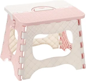 uxcell 8" Folding Step Stool for Adults 165 lbs Capacity Non-Slip Step Stool with Handle Collapsible Foot Stools, Pink Small Stepping Stool for Bathroom, Bedroom, Kitchen