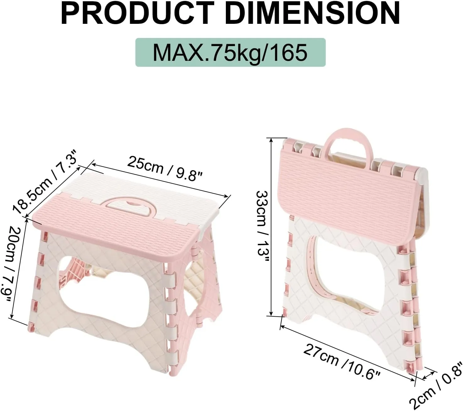 uxcell 8" Folding Step Stool for Adults 165 lbs Capacity Non-Slip Step Stool with Handle Collapsible Foot Stools, Pink Small Stepping Stool for Bathroom, Bedroom, Kitchen