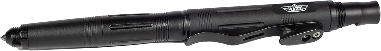Uzi Tactical Utility Pen Features Screwdriver, Fire Starter, Whistle, Carbide Tip Glass Breaker, Heavy Duty Stainless Pocket Clip, Rope & Seatbelt Cutter, Black, Christmas Gift