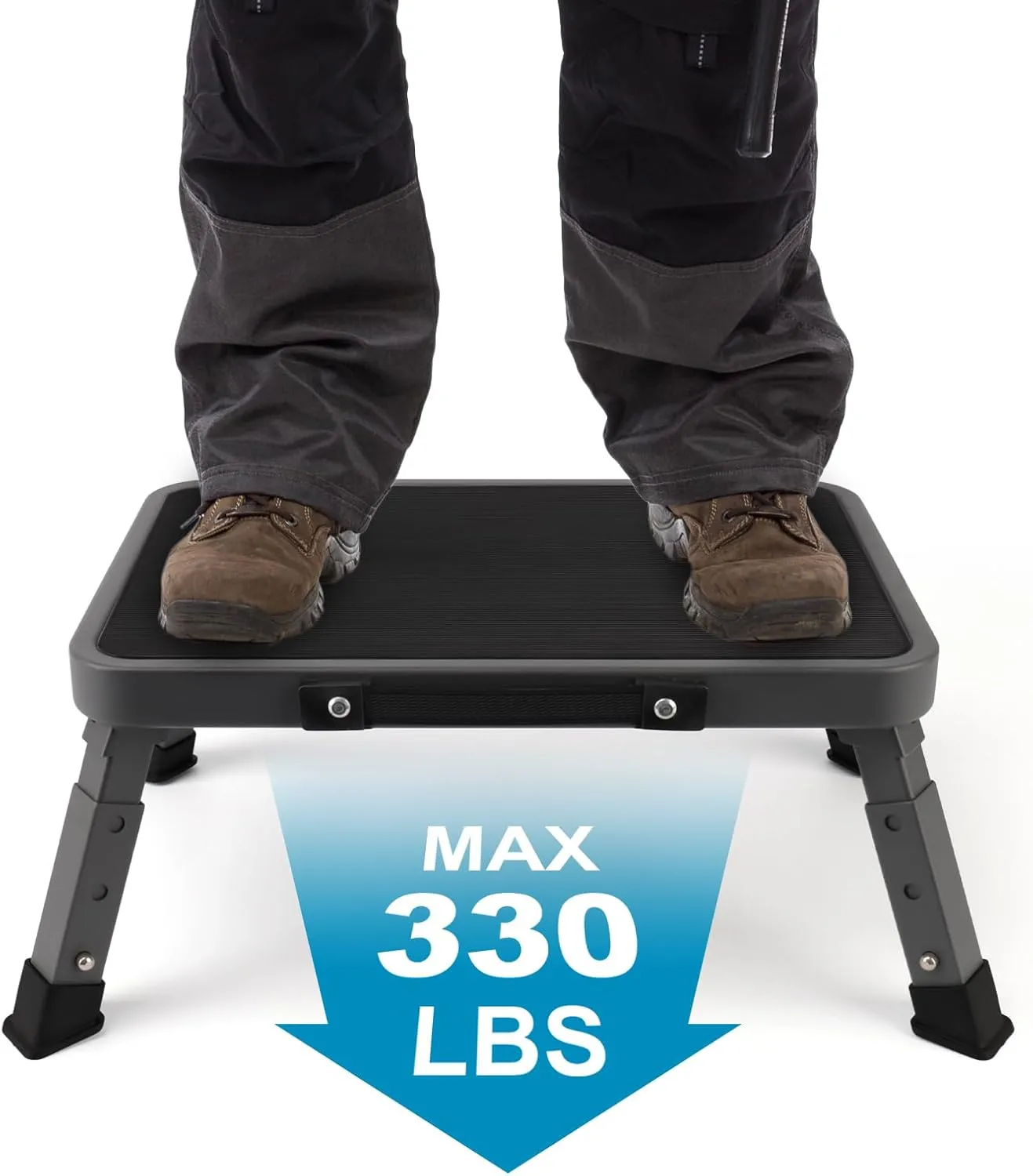 Valeo Folding Step Stool, Adjustable Step Stool with Non-Slip Platform, 330 Lbs Capacity, Step Ladder for Adults or Kids in Kitchen, Bathroom, RV, Camping, Office, Black
