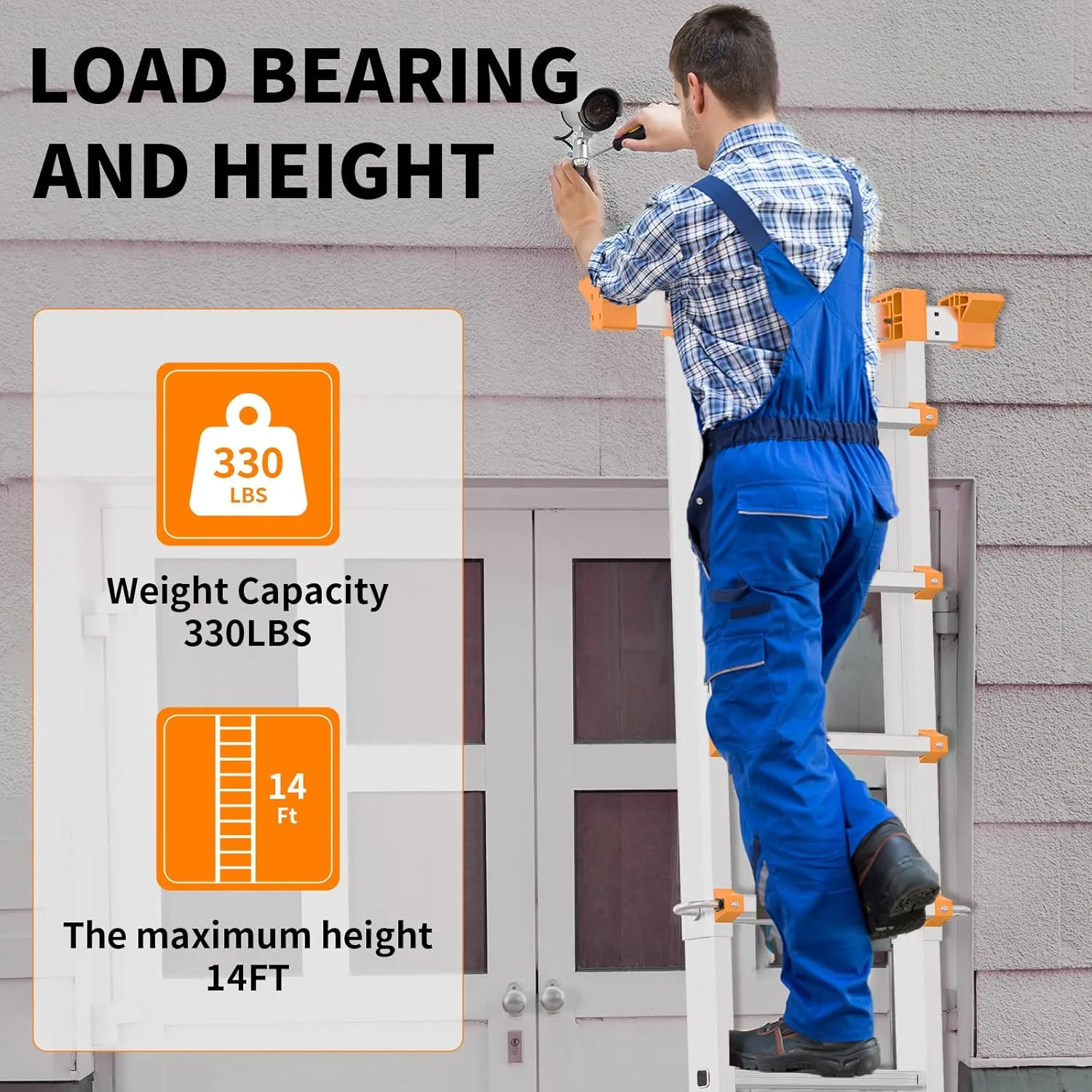Valeo Ladder 14FT, Multi Position 4 Step Ladder Extension, Anti-Slip A Frame Folding Ladder with Removable Tool Tray, 330lbs Adjustable Telescopic Aluminum Ladders for Stairs Home Indoor Outdoor Roof
