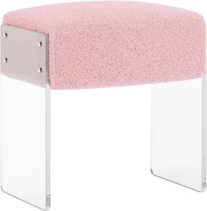 Vanity Stool Chair and Foot Rest -Modern Vanity Stool and Pouf Ottoman with Wool and Acrylic Leg for Makeup Room, Living Room, Bedroom Pink