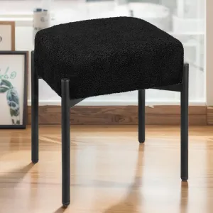 Vanity Stool Chair Faux Fur, 16.3"L x 12.8"W x 17.3"H Soft Ottoman, Makeup Chair Bench Furry Padded Seat with 4 Metal Legs, Footstool Multifunctional Chairs for Bedroom, Living Room, Black