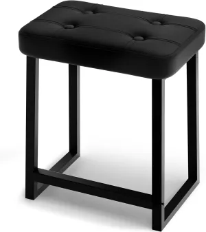 Vanity Stool Chair, Makeup Stool for Vanity,Small Ottoman Footrest for Living Room, Bathroom, Bedroom, Entryway, Offices，Leather &Metal Legs with Anti-Slip Feet, Black